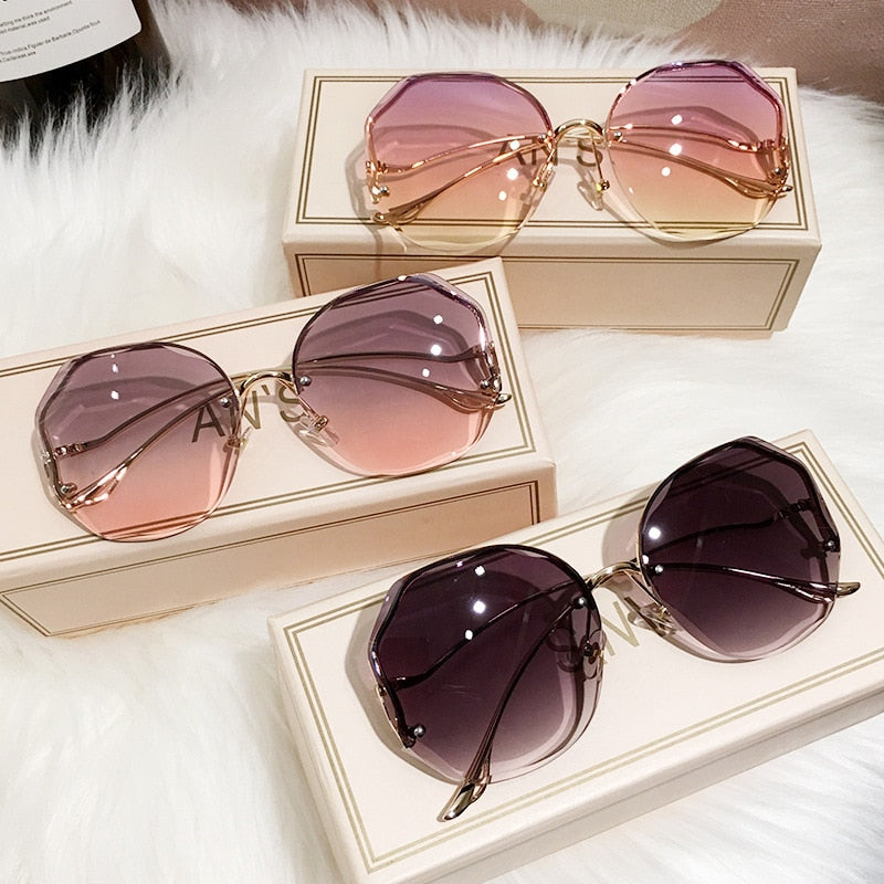 Round Rimless Fashion Sunglasses