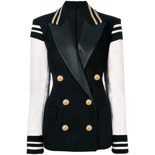 Stylish Varsity Jacket Double Breasted Blazer with Lion Buttons