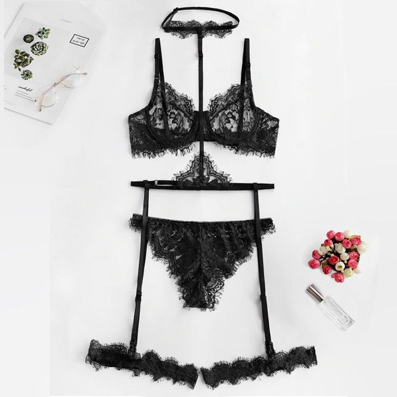 Sexy Sheer/Lace Lingerie Set with Choker