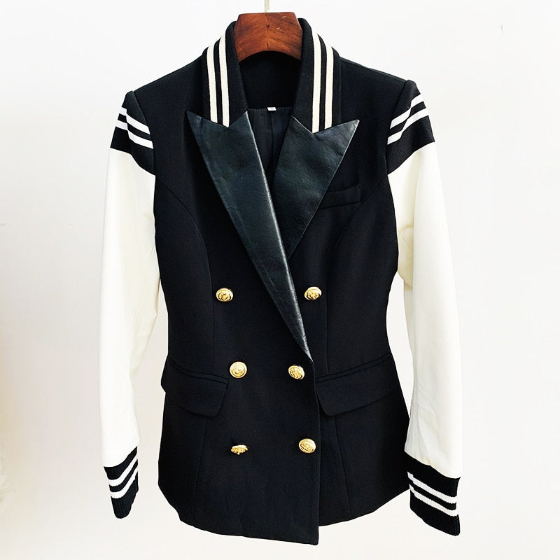 Stylish Varsity Jacket Double Breasted Blazer with Lion Buttons