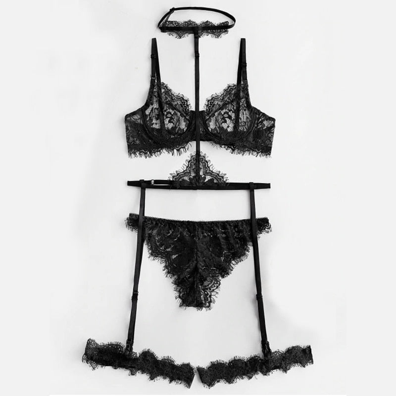 Sexy Sheer/Lace Lingerie Set with Choker